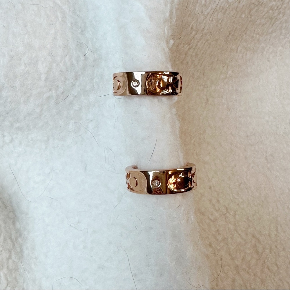 Coach NWT Rose Gold Signature Huggie Earrings Style C1901 Plated Brass Titanium - Picture 12 of 16